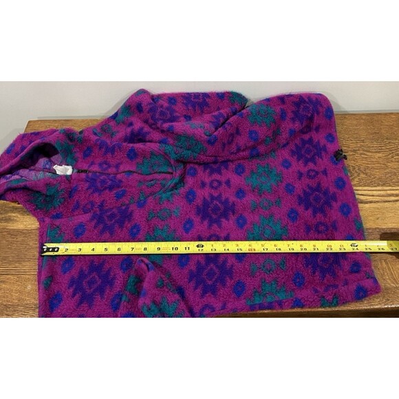 Vintage Fuzzy Sweatshirt Hoodie Sz Large 80s 90s Ski Lodge Neon Retro Grunge - Picture 14 of 16